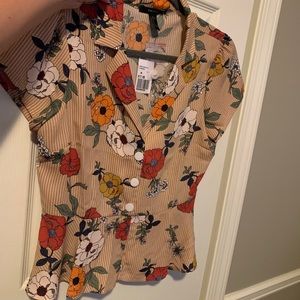 Forever 21 floral stripped peplum blouse sz M